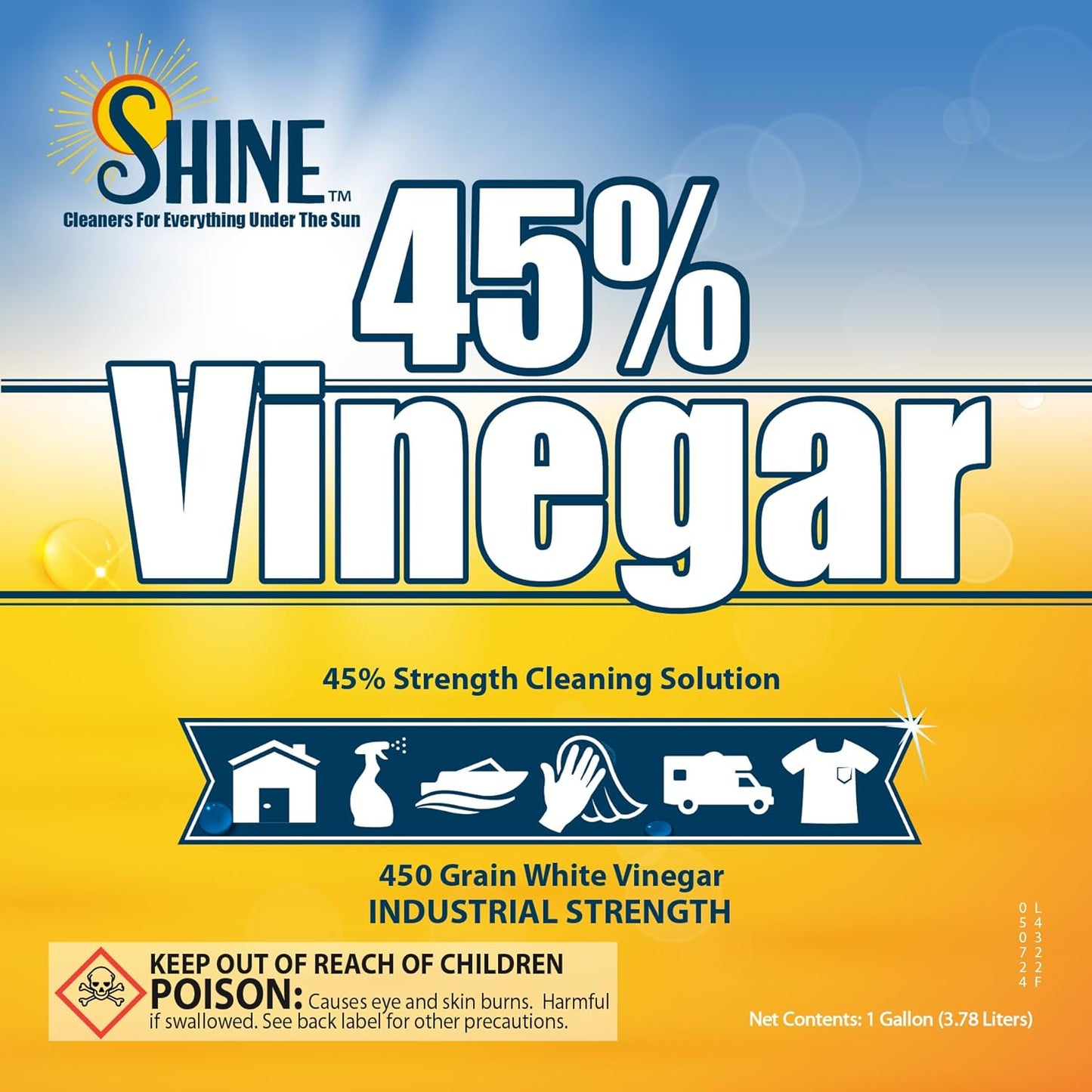 Energen of Carolina 45 Percent White Vinegar, 450 Grain Vinegar Concentrate, 1 Gallon of Natural Concentrated Industrial Vinegar, 1 Gallon (128 Fl Oz )