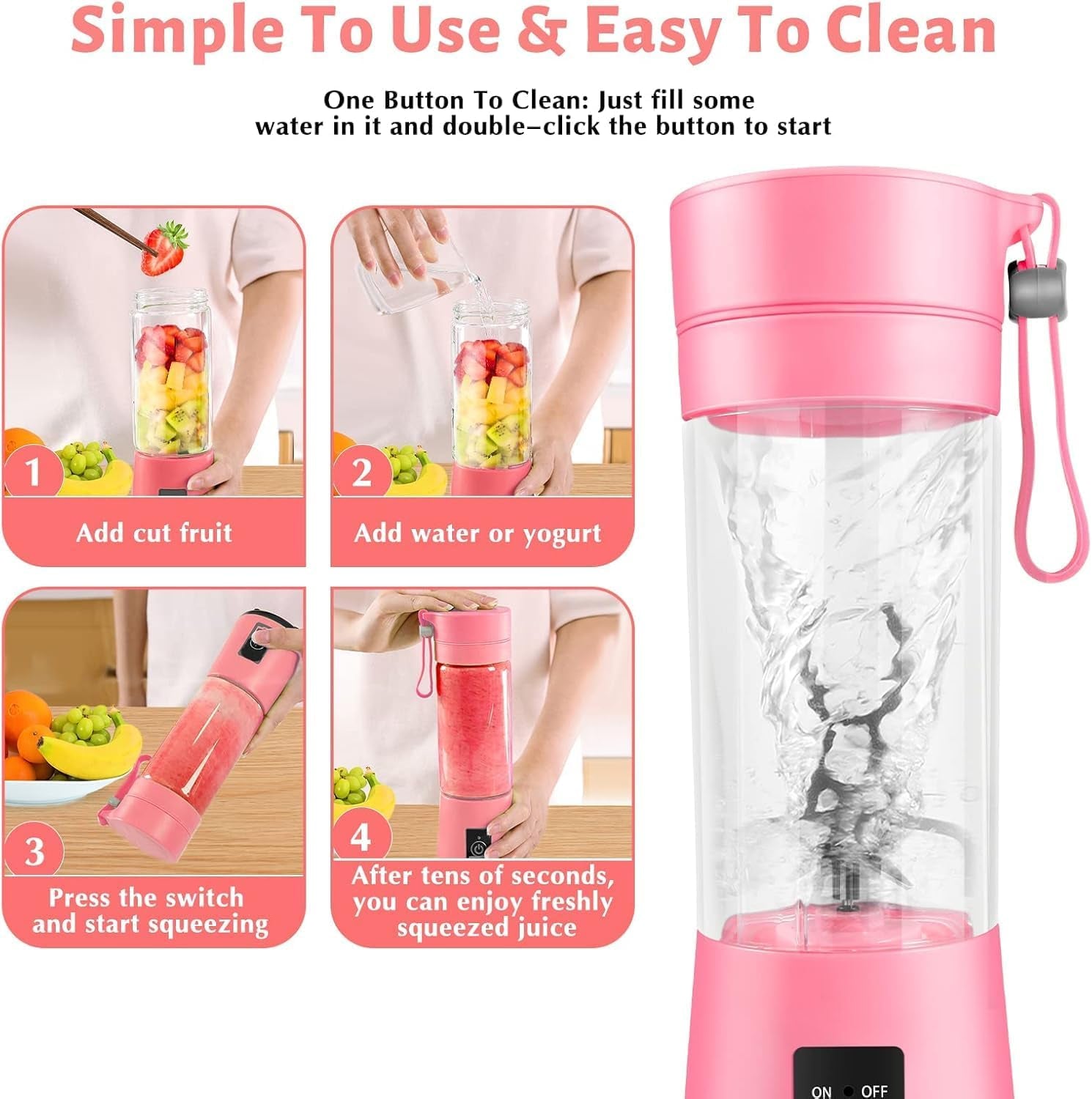 Personal Blender for Shakes and Smoothies, Portable Blender with 6 Blades, Blender Shake Smoothie for Kitchen Personal Size Blenders with Rechargeable, 380Ml Traveling Fruit Veggie Juicer