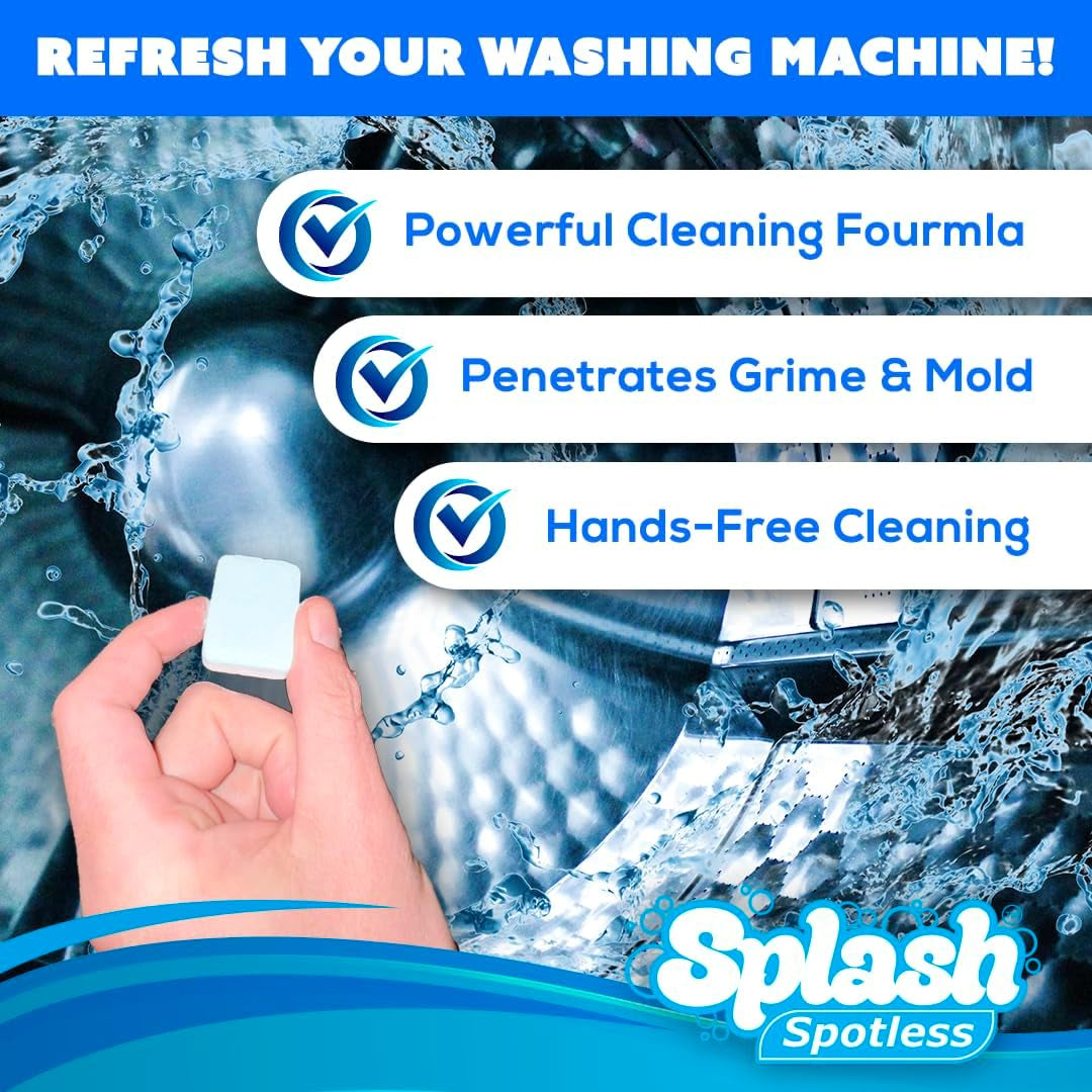 Splash Spotless Washing Machine Cleaner for HE Front Load & Top Load Washers, 1 Count (Pack of 1)