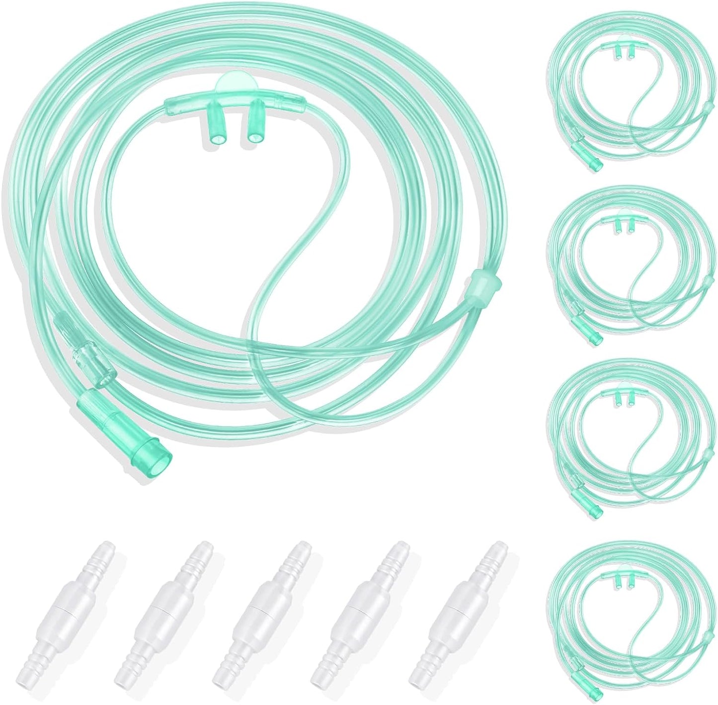 Adult Soft Nasal Oxygen Cannula Kit(10 Pack) - 7-Ft Nasal Tubing for Oxygen, Included 5PCS Nasal Cannula Oxygen Tubing & 5PCS Tubing Connectors, Standard Connector