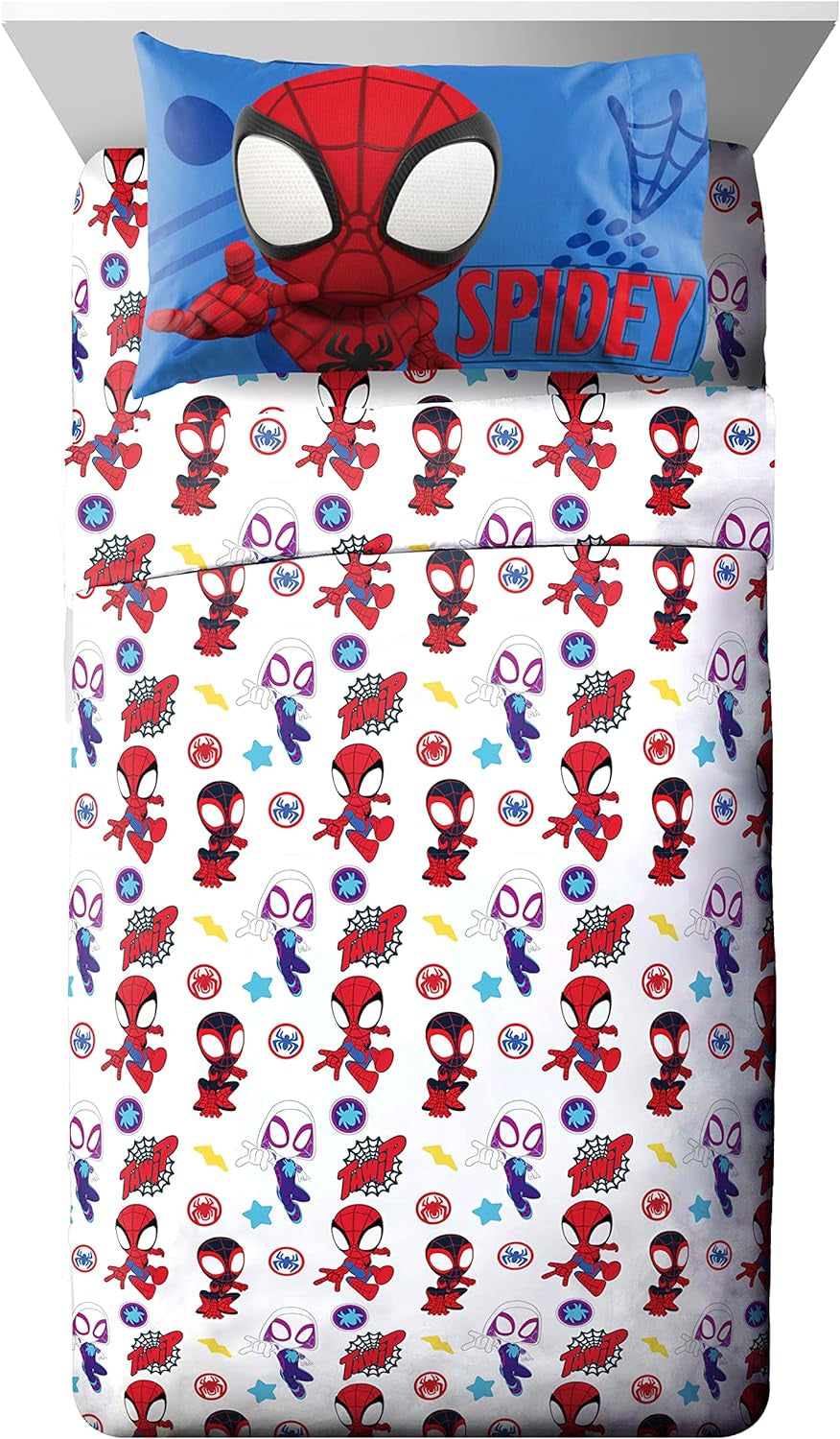 Jay Franco Marvel Spidey and His Amazing Friends Team Spidey 7 Piece Full Size Bed Set - Includes Comforter & Sheet Set Bedding - Super Soft Fade Resistant Microfiber (Official Marvel Product)