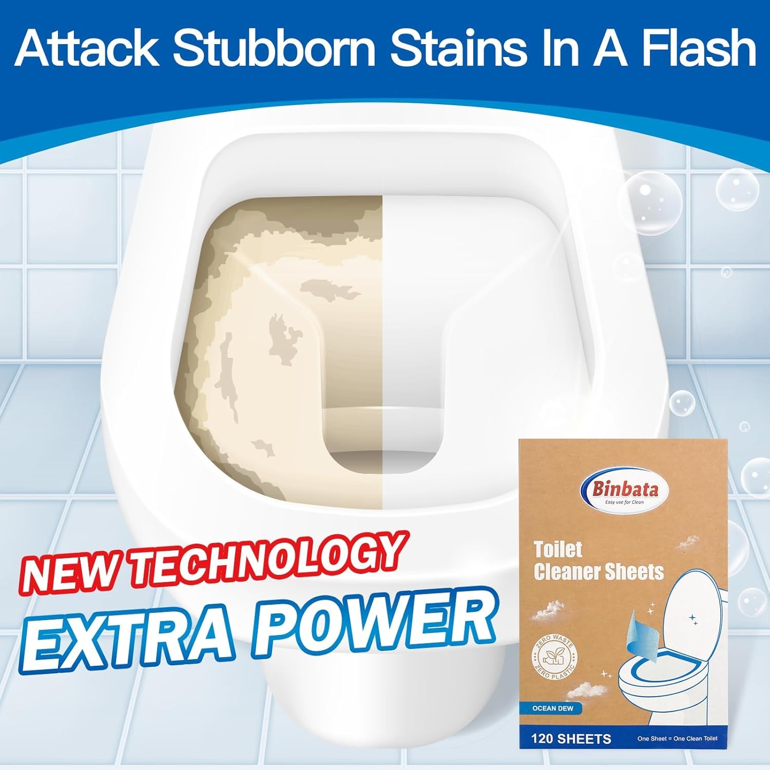 Eco Friendly Toilet Cleaners 120 Strips Quick Foaming Toilet Cleaner Sheets, Efficiently Remove Stains with Ocean Dew Scent, Safe Neutral Toilet Cleaning Strips, Plastic Free Biodegradable