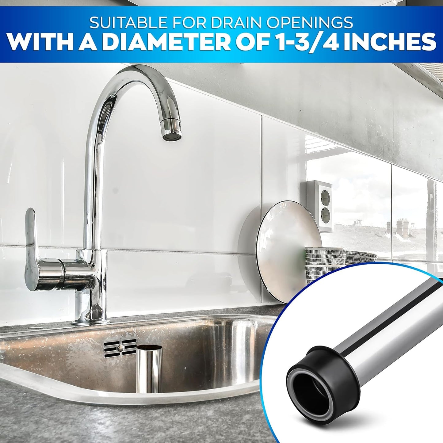 Stainless Steel Bar Sink Overflow Pipe 7.48 in - Metal Sink Strainer Pipe Tube Bathroom Pipes Fittings - Bathroom Sink Drain Strainer Pipe Overflow Kitchen Sink Drain Stopper for 1.75 Inch Drains