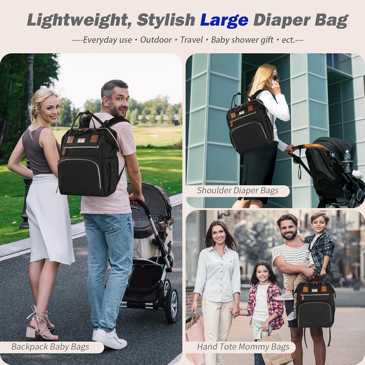 Diaper Bag Backpack:Baby Bag Large Tote Diaper Bag for Boys and Girls, Men'S Diaper Backpack, Women'S Shoulder Mommy Bag, 2 Kids Nappy Bag for Mom and Dad Black