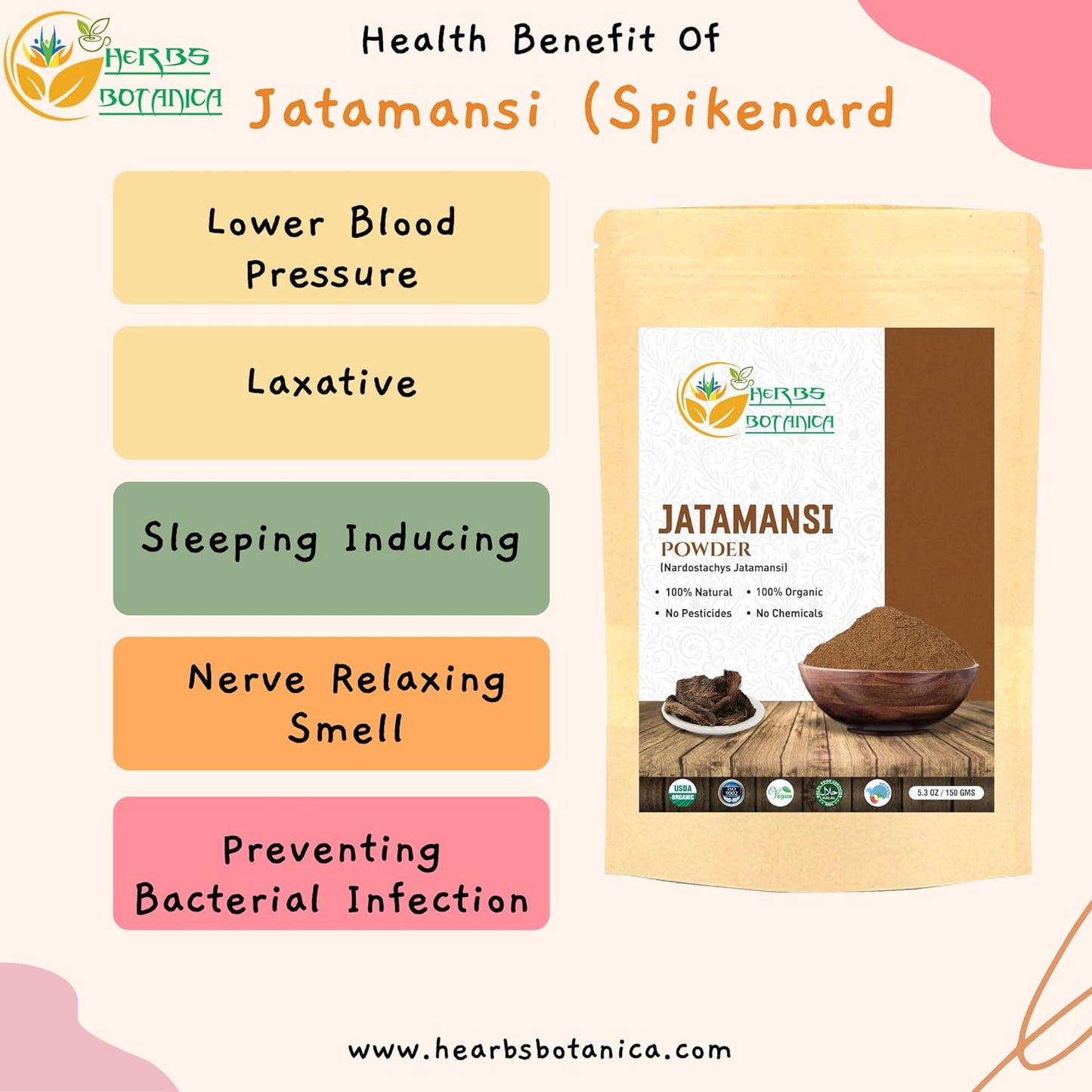 Herbs Botanica Jatamansi Root Powder Organic Nardostachys Jatamansi for Hair Growth Spikenard Stress Relief Formulation Natural Rhizome 5.3 Ounce / 150 Gms
