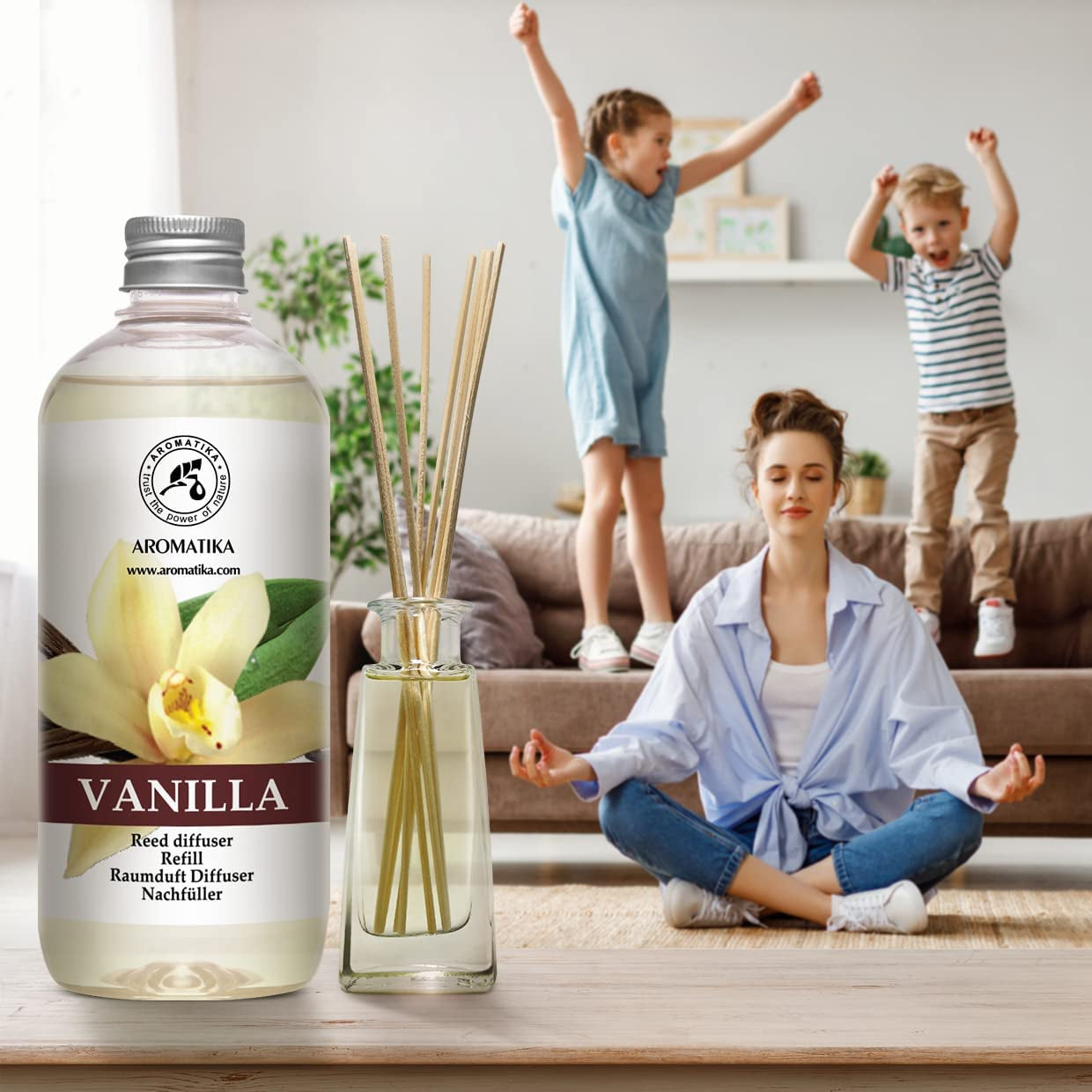 Diffuser Refill Vanilla 34 Fl Oz - 2 X 500Ml - Fragrance Oil Diffuser Refill - Home Fragrance - Vanilla Scent - Room Freshener - Vanilla Aroma - Fresh and Long Lasting Fragrance