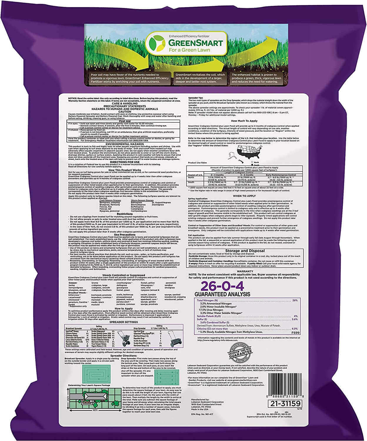 Greenview 2131251 Lawn Food Crabgrass Control, 13.5 Lb. -Covers 5,000 Sq. Ft