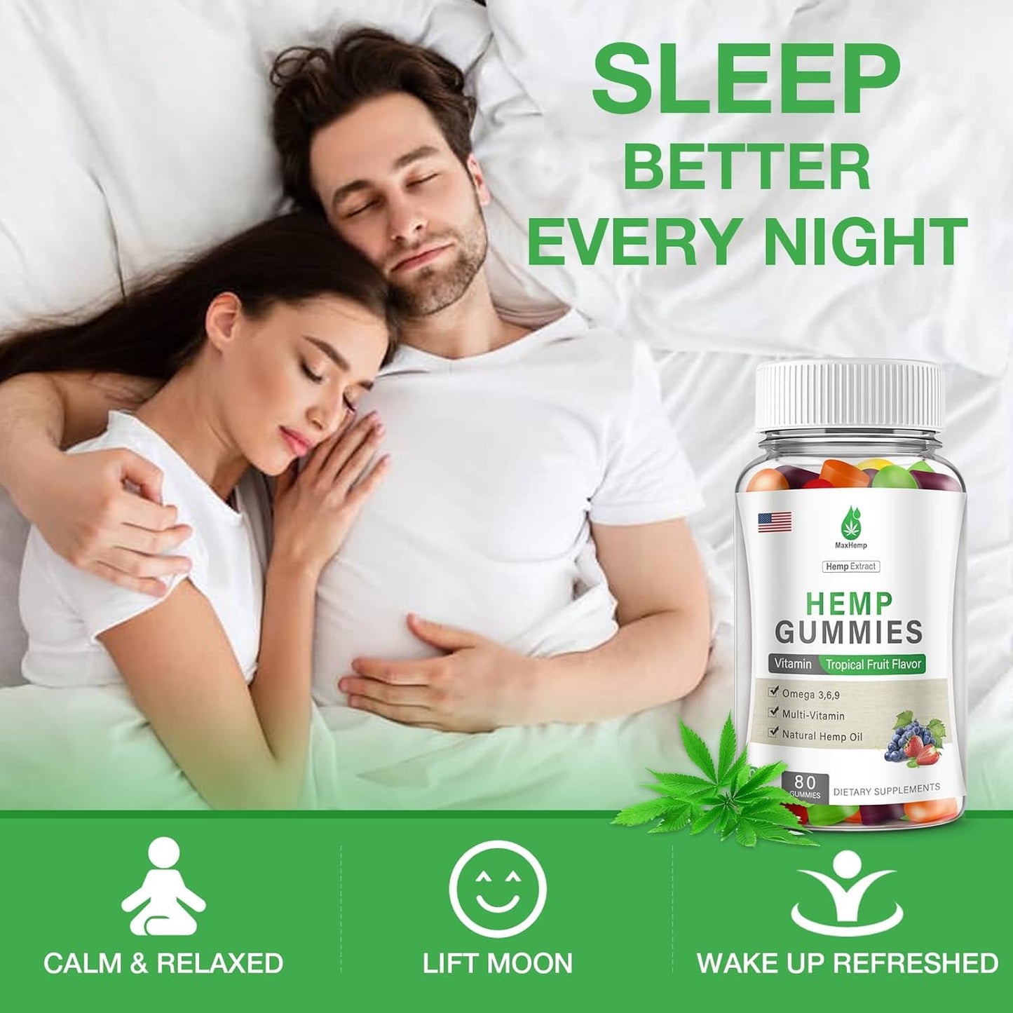 Hemp Gummies - 2 Packs Hemp Gummy 100% Natural Organic Extra Strength High Potency with Pure Hemp Oil Extract Vegan Bear Candy