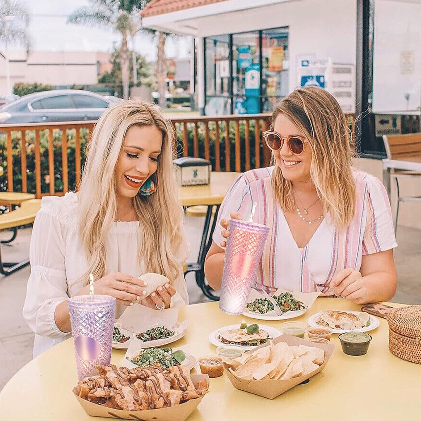 Tumbler with Lid, Iced Coffee Cup Travel Mug Reusable Plastic Cups,Double Walled Insulated Tumblers with Leak Proof Lids,Bpa Free,24Oz Glitter Pink