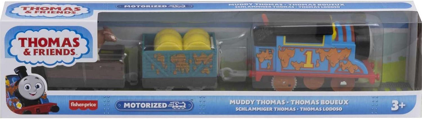 Thomas & Friends Motorized Toy Train Muddy Thomas Engine with Cargo Cars & Cow for Preschool Pretend Play Kids Ages 3+ Years