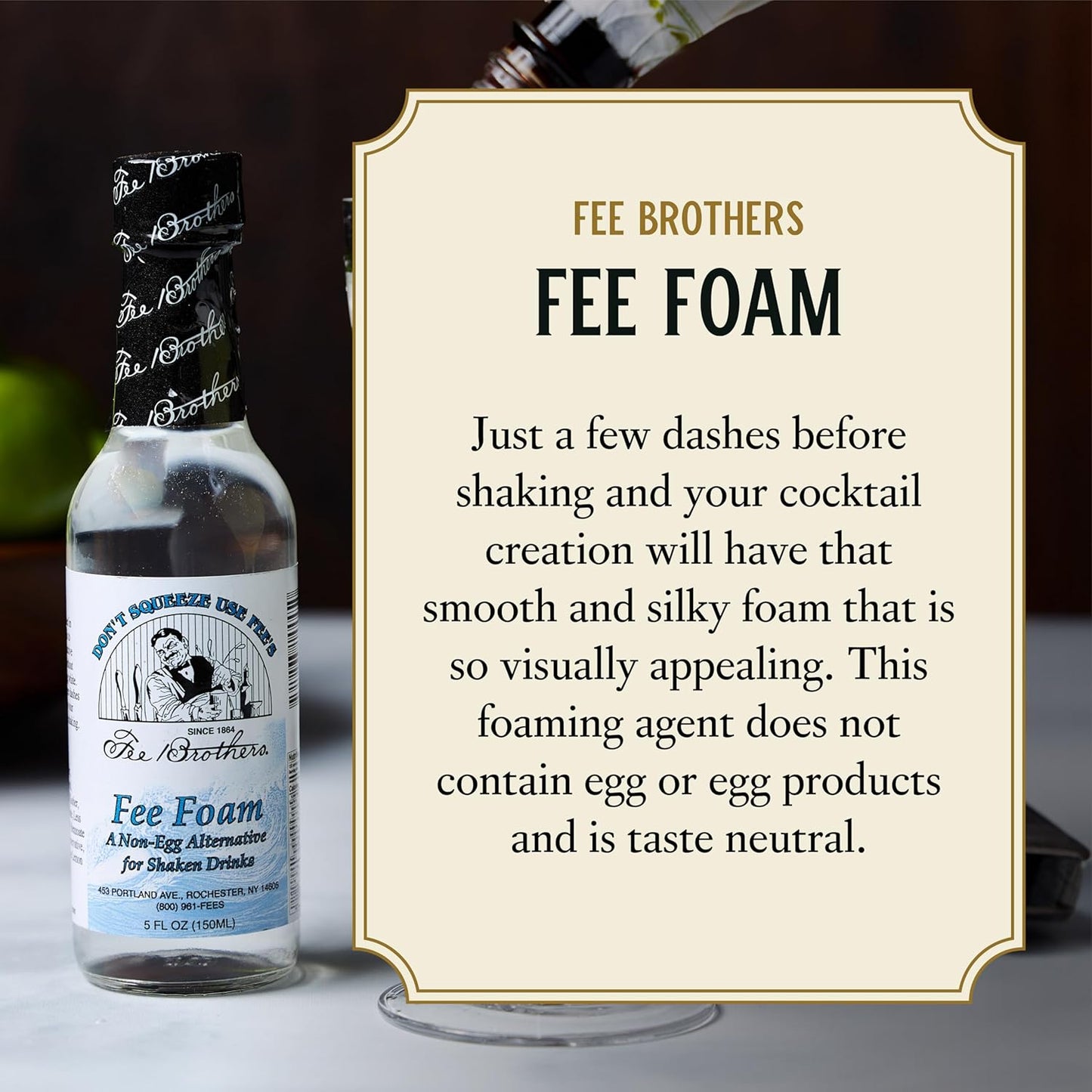 Fee Brothers Fee Foam - Cocktail Foamer and Mixer, Egg Substitute, Vegan-Friendly, Gluten Free, 5 Fl Oz