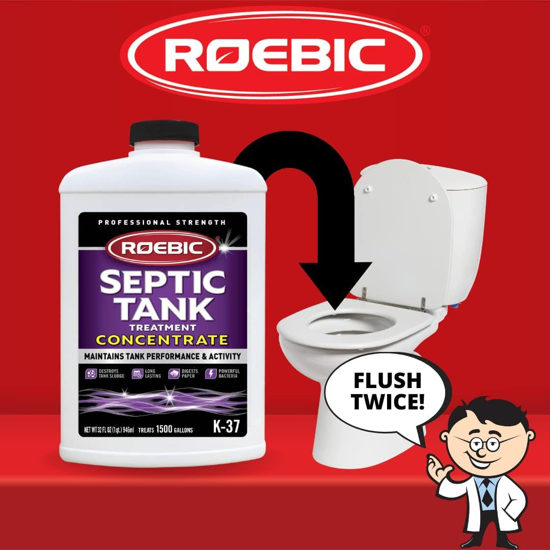 Roebic K-37-Q Septic Tank Treatment: Removes Clogs, Environmentally Friendly Bacteria Enzymes, Safe for Toilets, 32 Fl Oz - Lasts 1 Year, 32 Ounces