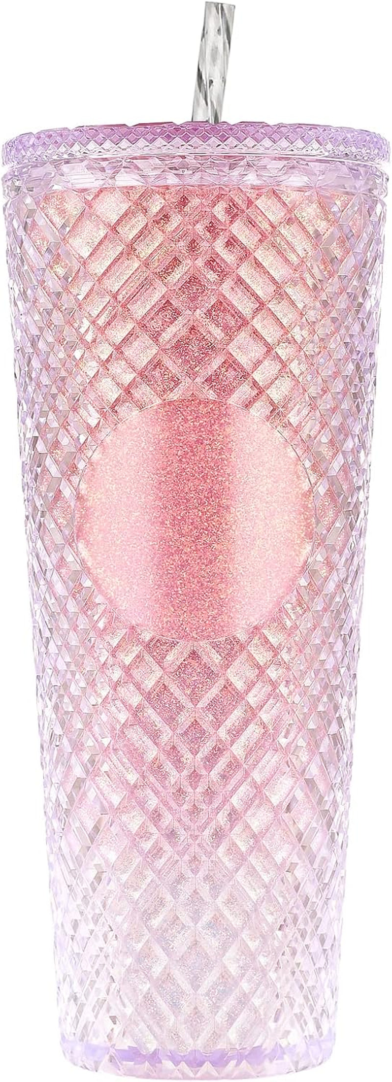 Tumbler with Lid, Iced Coffee Cup Travel Mug Reusable Plastic Cups,Double Walled Insulated Tumblers with Leak Proof Lids,Bpa Free,24Oz Glitter Pink