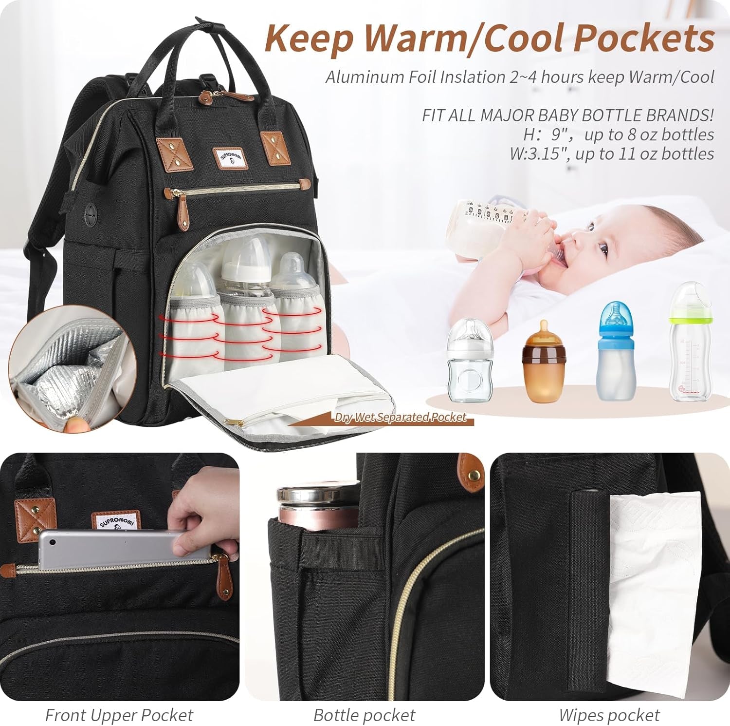 Diaper Bag Backpack:Baby Bag Large Tote Diaper Bag for Boys and Girls, Men'S Diaper Backpack, Women'S Shoulder Mommy Bag, 2 Kids Nappy Bag for Mom and Dad Black