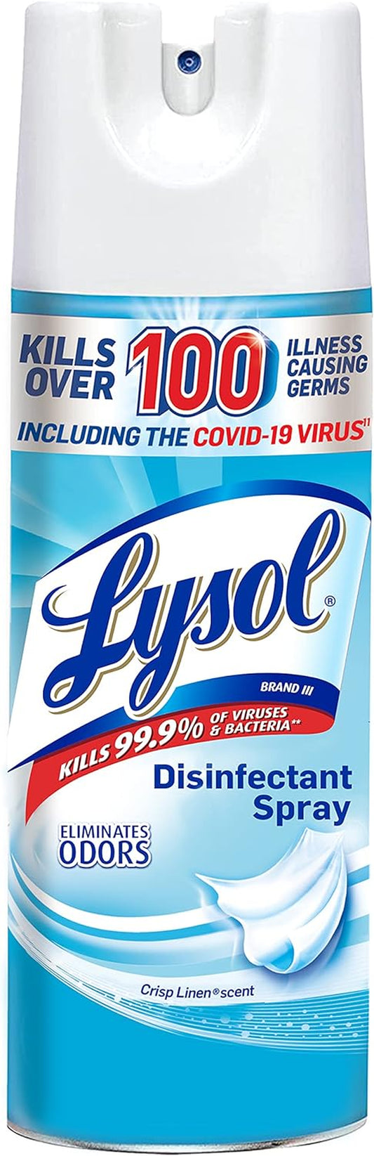 Lysol Disinfectant Spray, Household Essential Cleaning Supplies, Multi-Purpose Room Spray, Antibacterial and Sanitizer Spray, Upholstery Deodorizer, Home and Bathroom,Crisp Linen,12.5 Fl Oz(Pack of 1)