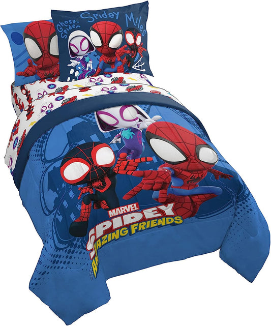 Jay Franco Marvel Spidey and His Amazing Friends Team Spidey 7 Piece Full Size Bed Set - Includes Comforter & Sheet Set Bedding - Super Soft Fade Resistant Microfiber (Official Marvel Product)