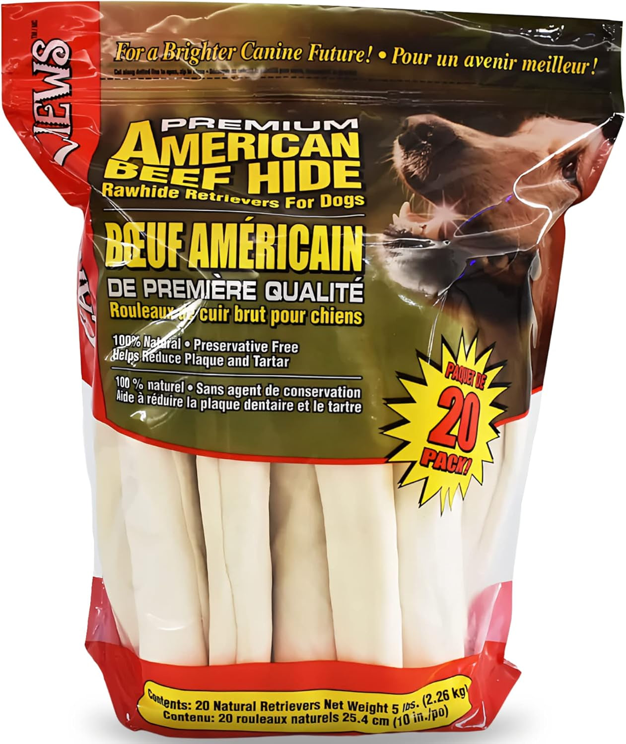 Canine Chews 10-11" Dog Rawhide Retriever Rolls - Dog Rawhide Chews (20 Pack) - 100% Usa-Sourced Natural Beef Raw Hide Dog Bones for Large Dogs - Healthy Single-Ingredient Rawhide Bones Treat