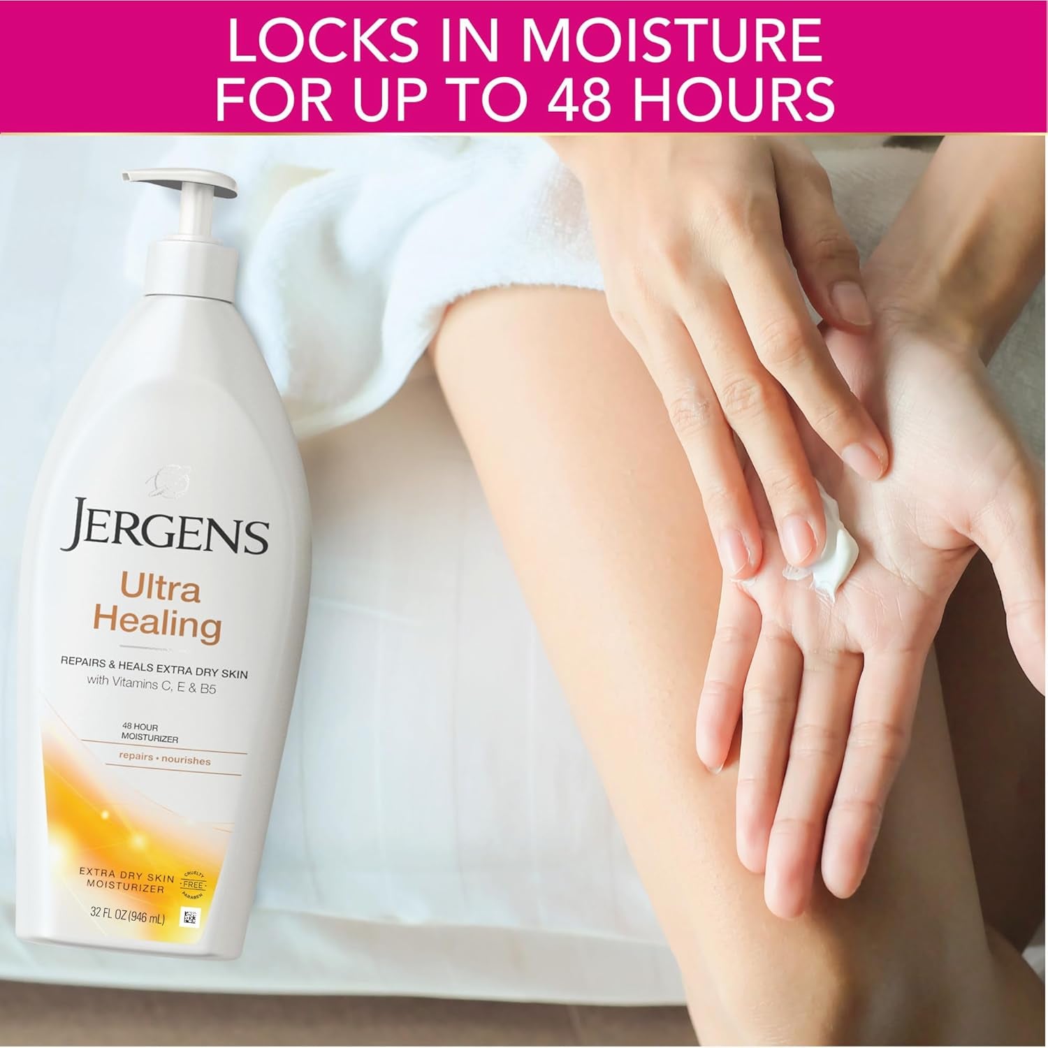 Jergens Ultra Healing Dry Skin Moisturizer, Body and Hand Lotion for Dry Skin, for Quick Absorption into Extra Dry Skin, with HYDRALUCENCE Blend, Vitamins C, E, and B5, 32 Ounce