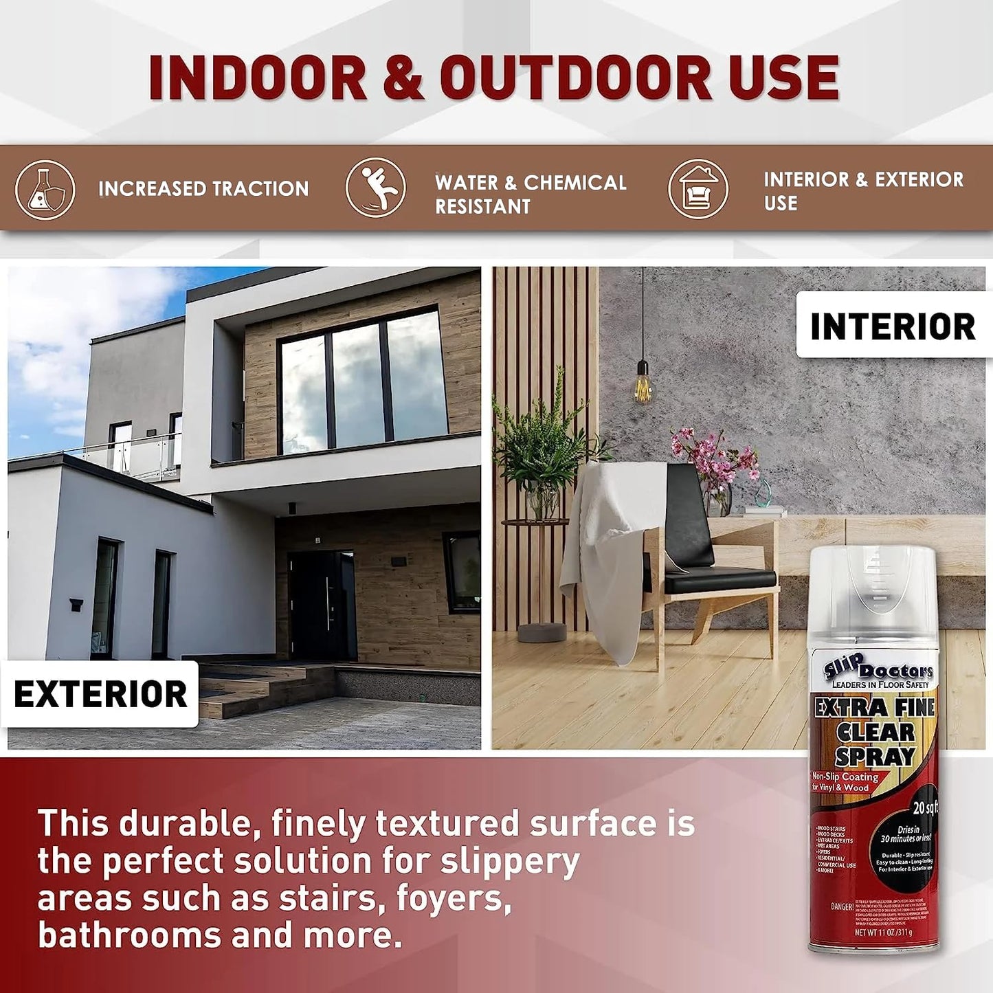 Anti-Slip Spray for Wood, Vinyl and Laminate Floors and Stairs – Clear Extra Fine Non-Slip Spray-On Grip Coating