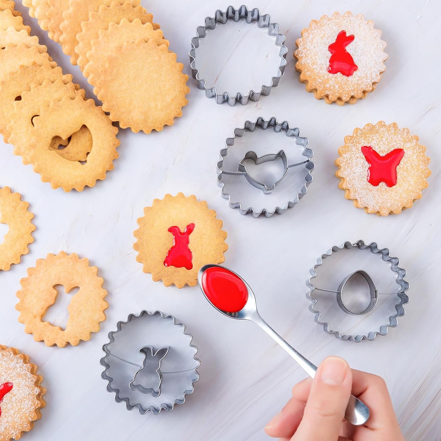 Easter Cookie Cutters for Kids 9 Pcs, Nifogo Mini Linzer Cookie Cutter Set, Stainless Steel Holiday Biscuit Cutter, Egg, Bunny, Chick, Shamrock, Carrot, Butterfly Shapes