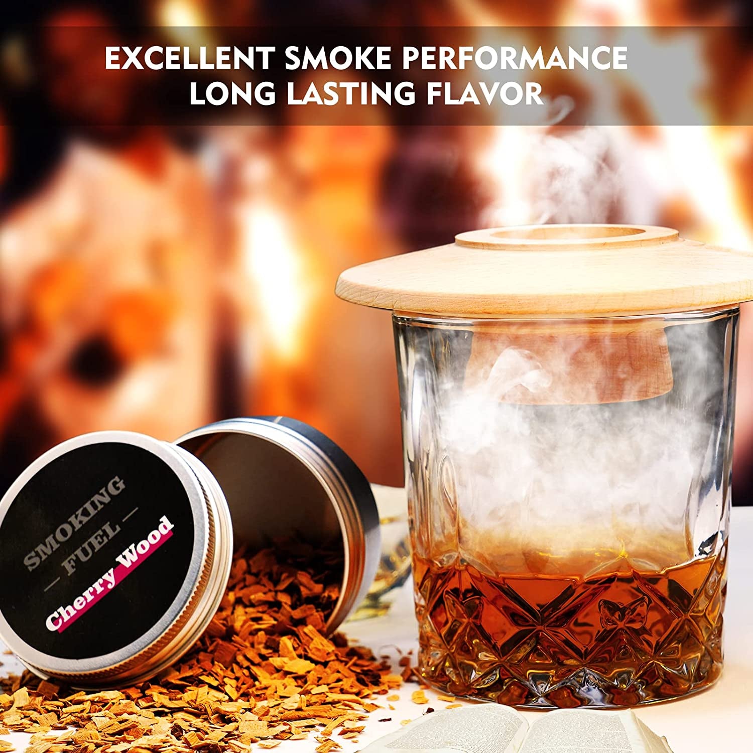 Cocktail Whiskey Smoker Kit, Old Fashioned Kit for Festival Gift, Four Kinds of Wood Chips for Whiskey, Bourbon. Smoked Cocktail, Drink, Food for Friends, Husband, Dad (With Torch Butane Not Included ) (Black)