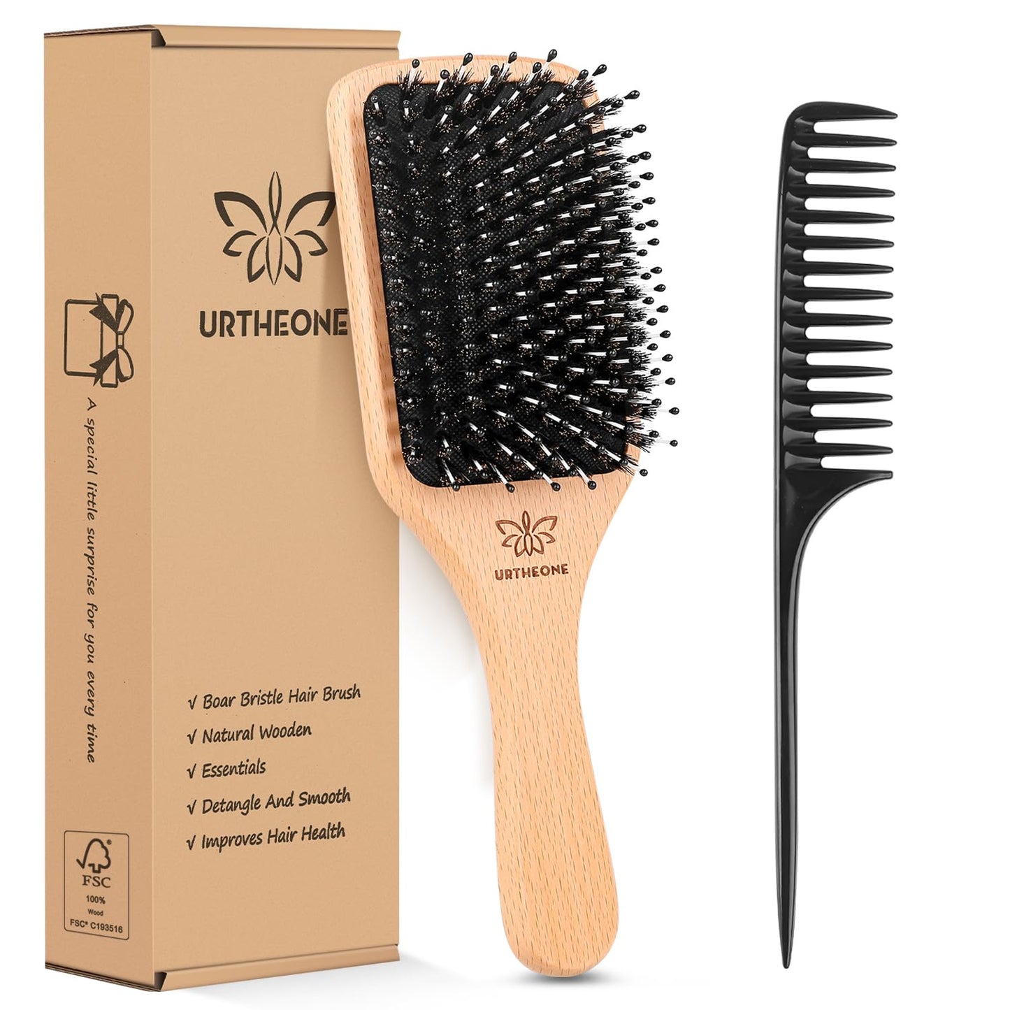 Hair Brush Boar Bristle Hairbrush for Thick Curly Thin Long Short Wet or Dry Hair Adds Shine and Makes Hair Smooth, Best Paddle Hair Brush for Men Women Kids