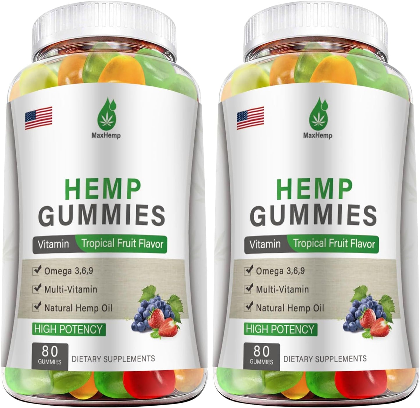 Hemp Gummies - 2 Packs Hemp Gummy 100% Natural Organic Extra Strength High Potency with Pure Hemp Oil Extract Vegan Bear Candy