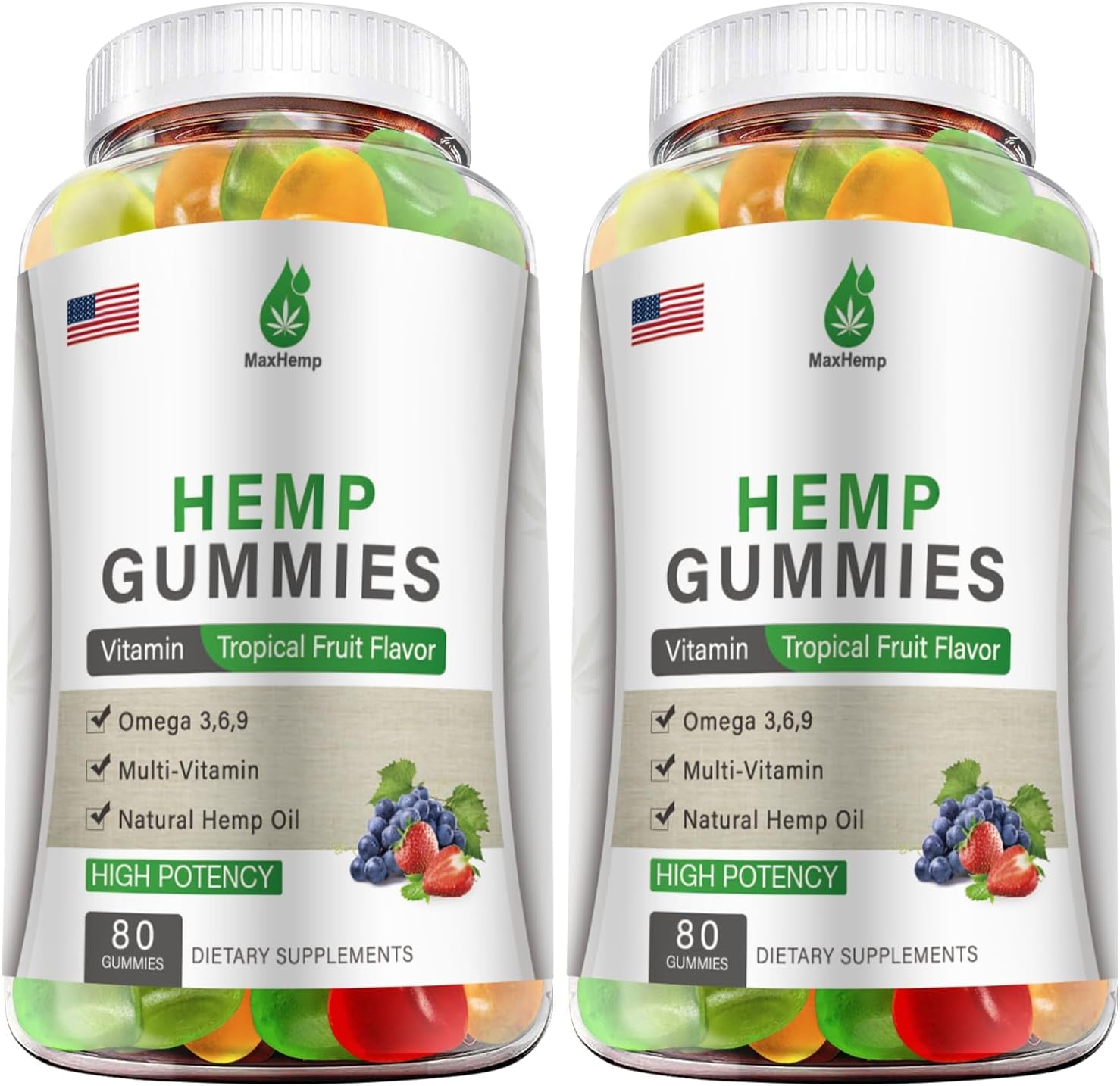 Hemp Gummies - 2 Packs Hemp Gummy 100% Natural Organic Extra Strength High Potency with Pure Hemp Oil Extract Vegan Bear Candy