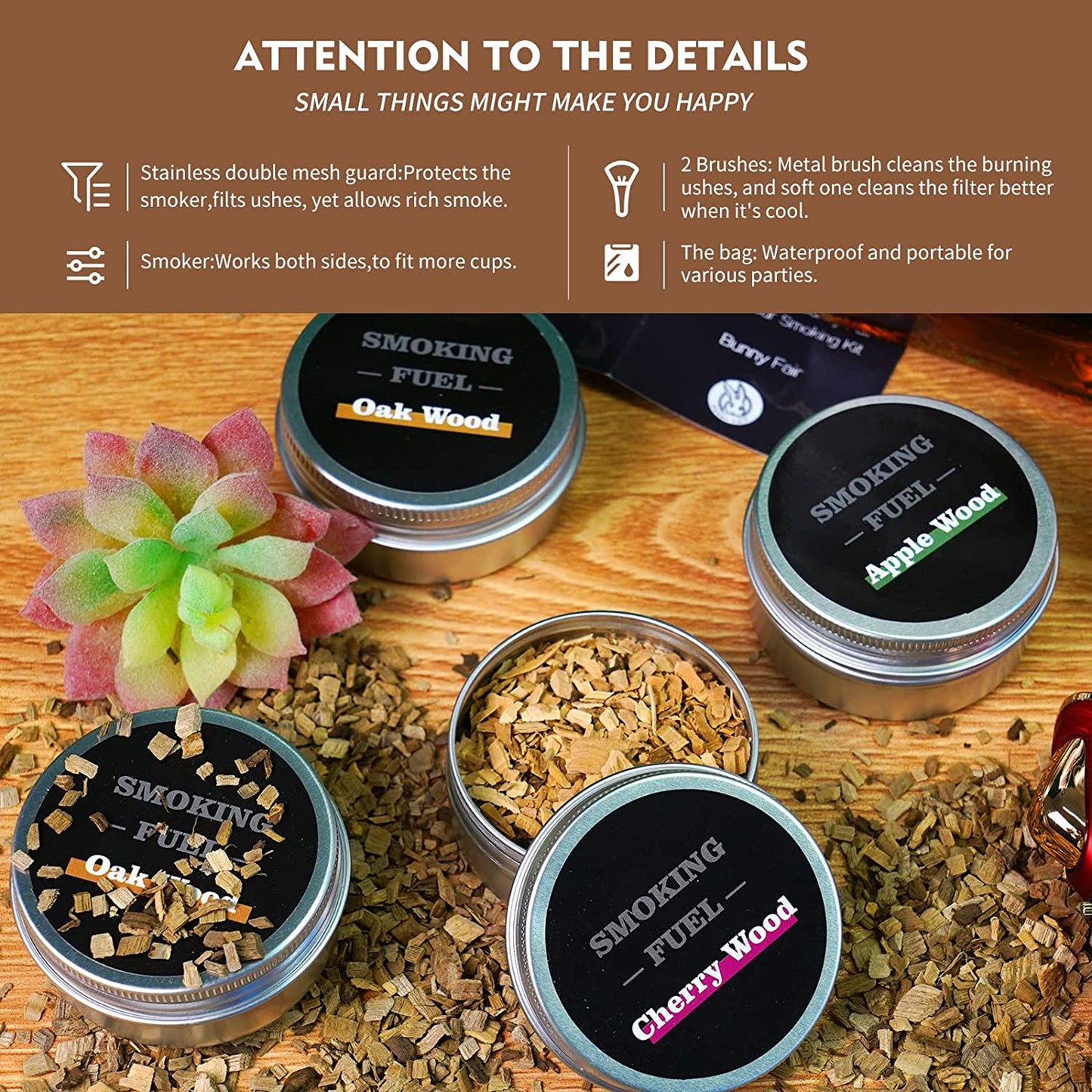 Cocktail Whiskey Smoker Kit, Old Fashioned Kit for Festival Gift, Four Kinds of Wood Chips for Whiskey, Bourbon. Smoked Cocktail, Drink, Food for Friends, Husband, Dad (With Torch Butane Not Included ) (Black)