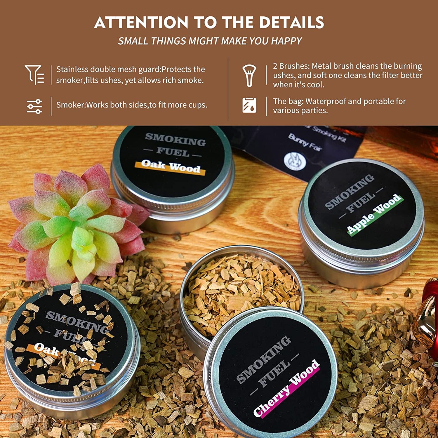 Cocktail Whiskey Smoker Kit, Old Fashioned Kit for Festival Gift, Four Kinds of Wood Chips for Whiskey, Bourbon. Smoked Cocktail, Drink, Food for Friends, Husband, Dad (With Torch Butane Not Included ) (Black)
