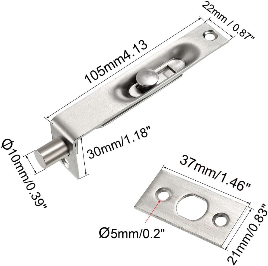 Uxcell Flush Bolt, 4 Inch Stainless Steel Door Concealed Slide Lock Latch for Wood Composite Doors, Double Doors, Silver Tone