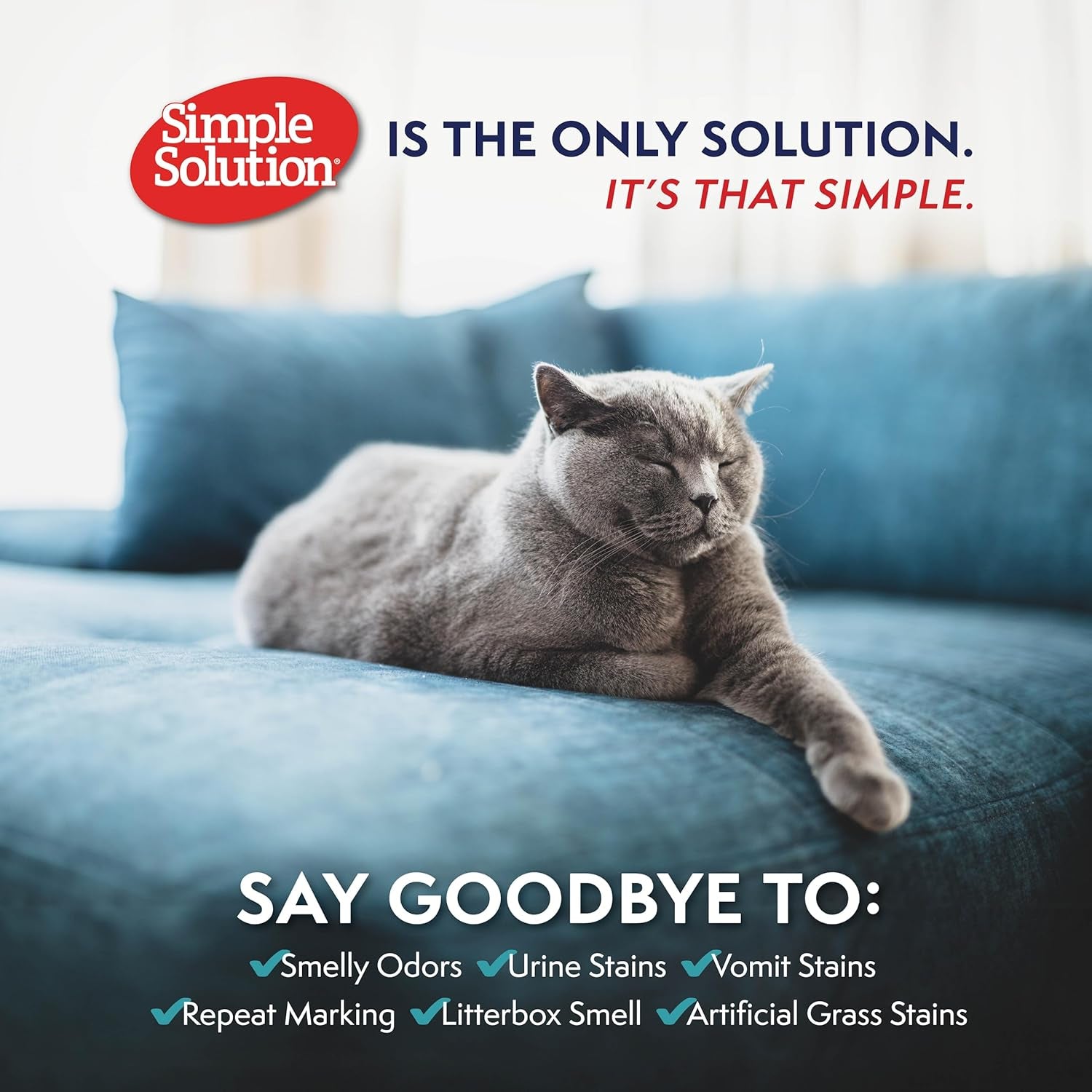 Simple Solution Cat Extreme Pet Stain and Odor Remover Spray - Enzymatic Cleaner with 3X Pro-Bacteria Cleaning Power, Cat-Formulated Strong Urine Pee Odor Destroyer - 32 Ounces