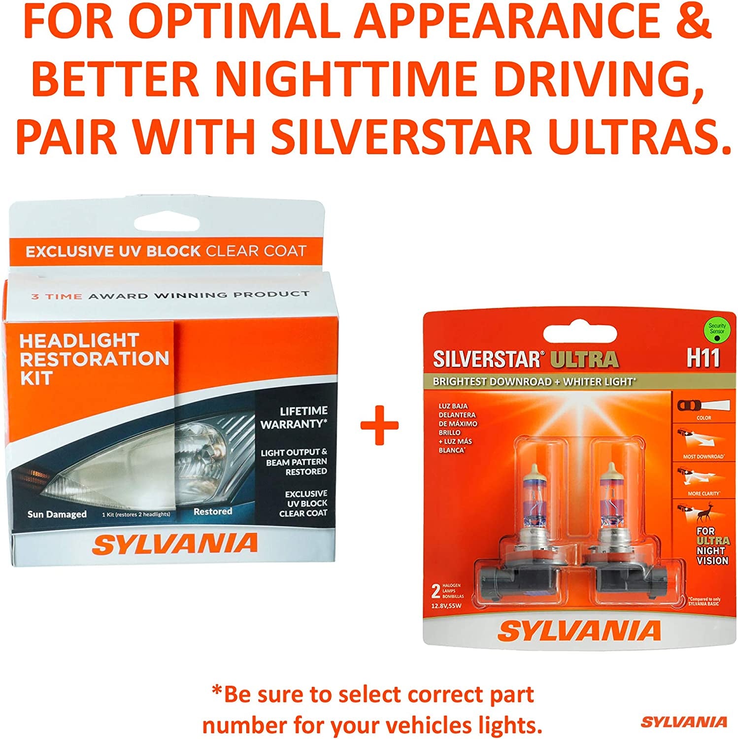 SYLVANIA - Headlight Restoration Kit - 3 Easy Steps to Restore Sun Damaged Headlights with Exclusive UV Block Clear Coat, Light Output and Beam Pattern Restored, Long Lasting Protection