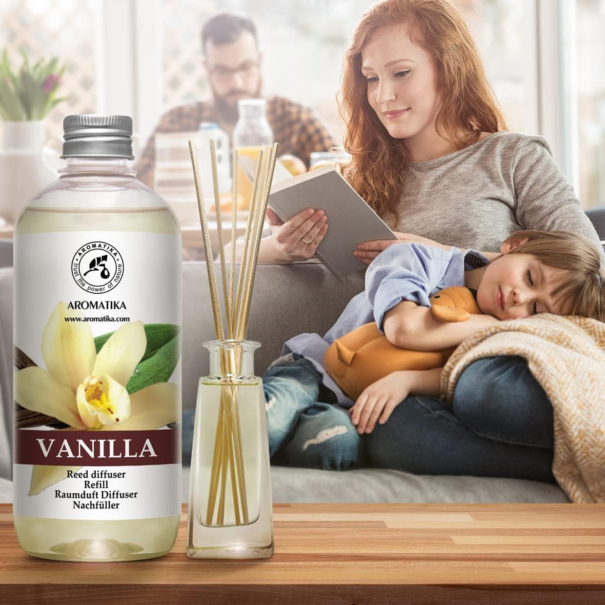 Diffuser Refill Vanilla 34 Fl Oz - 2 X 500Ml - Fragrance Oil Diffuser Refill - Home Fragrance - Vanilla Scent - Room Freshener - Vanilla Aroma - Fresh and Long Lasting Fragrance