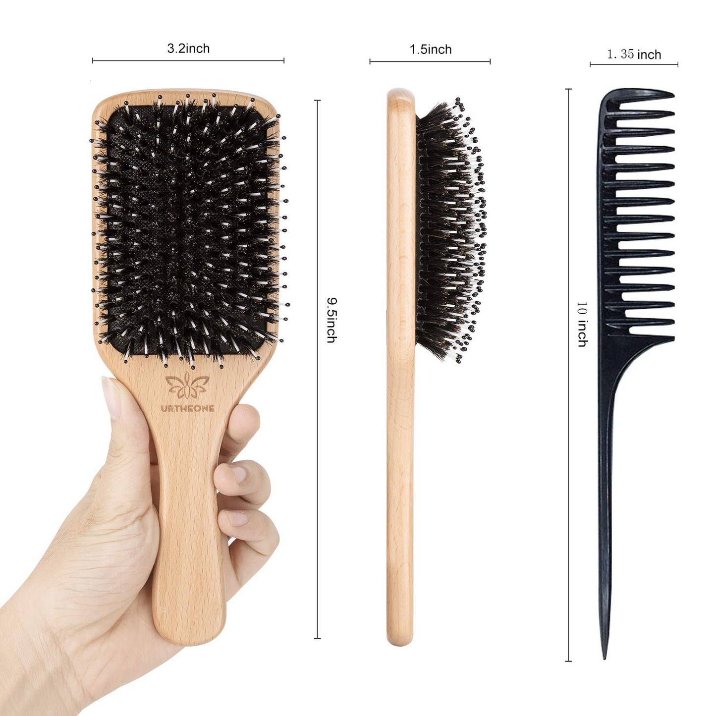 Hair Brush Boar Bristle Hairbrush for Thick Curly Thin Long Short Wet or Dry Hair Adds Shine and Makes Hair Smooth, Best Paddle Hair Brush for Men Women Kids