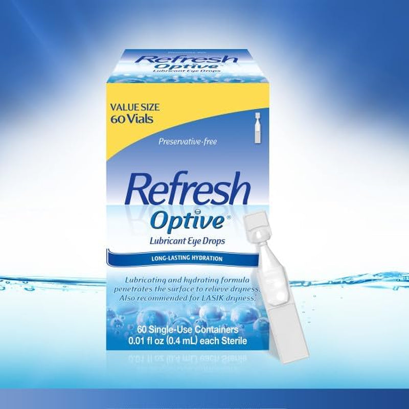 Refresh Optive Lubricant Eye Drops, Preservative-Free, 0.01 Fl Oz Single-Use Containers, 60 Count