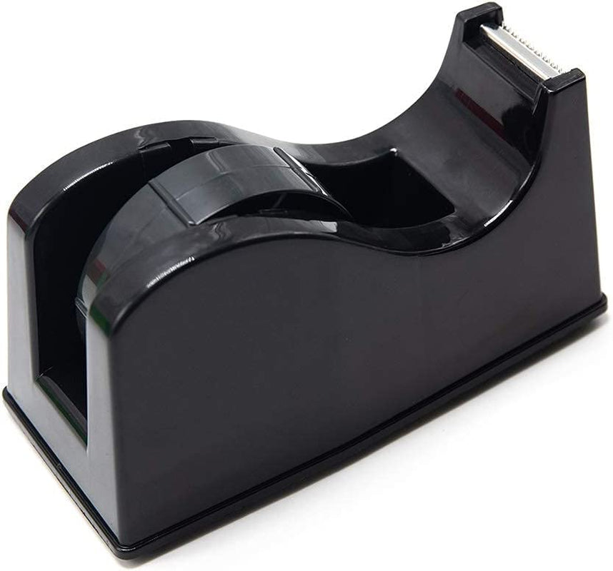 Desktop Tape Dispenser Adhesive Roll Holder (Fits 1" & 3" Core) with Weighted Nonskid Base Black