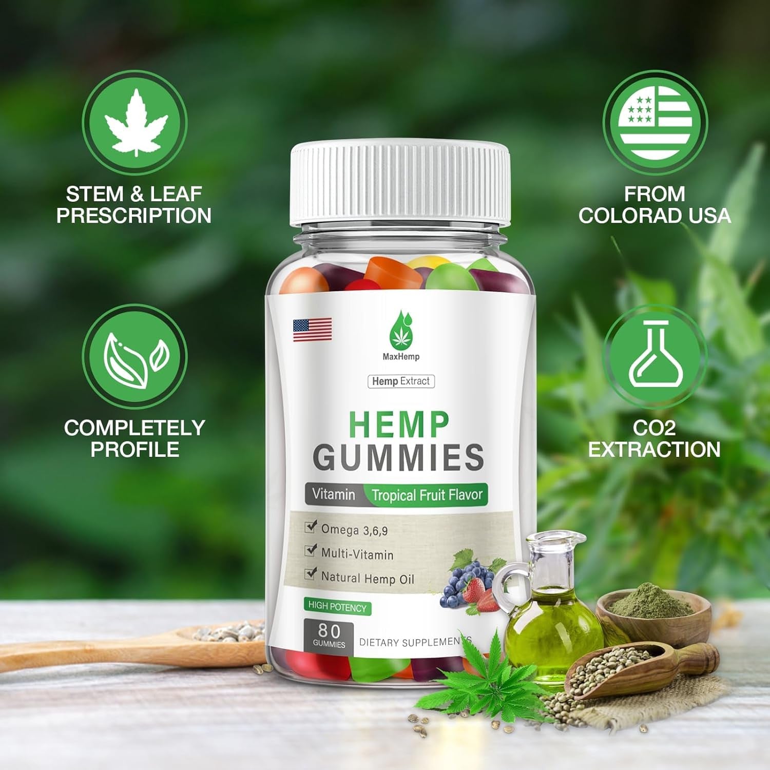 Hemp Gummies - 2 Packs Hemp Gummy 100% Natural Organic Extra Strength High Potency with Pure Hemp Oil Extract Vegan Bear Candy