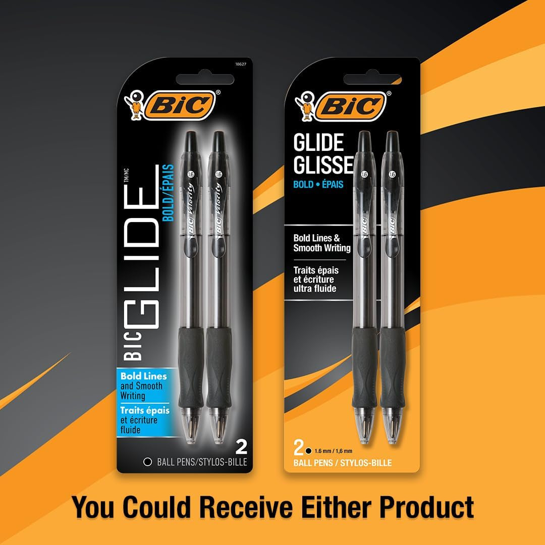 BIC Velocity Bold Retractable Ball Pen, Bold Point (1.6Mm), Black, 2 Count, Great for Everyday Writing