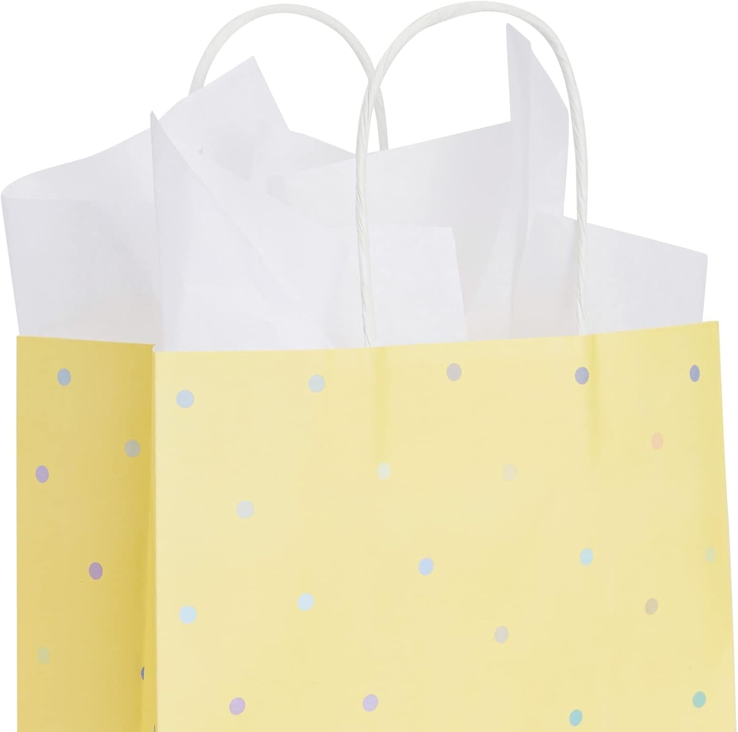BLUE PANDA 36 Pack Medium Polka Dot Paper Gift Bags with Handles and White Tissue Paper, 6 Pastel Rainbow Colors (10 X 8 X 4 In)