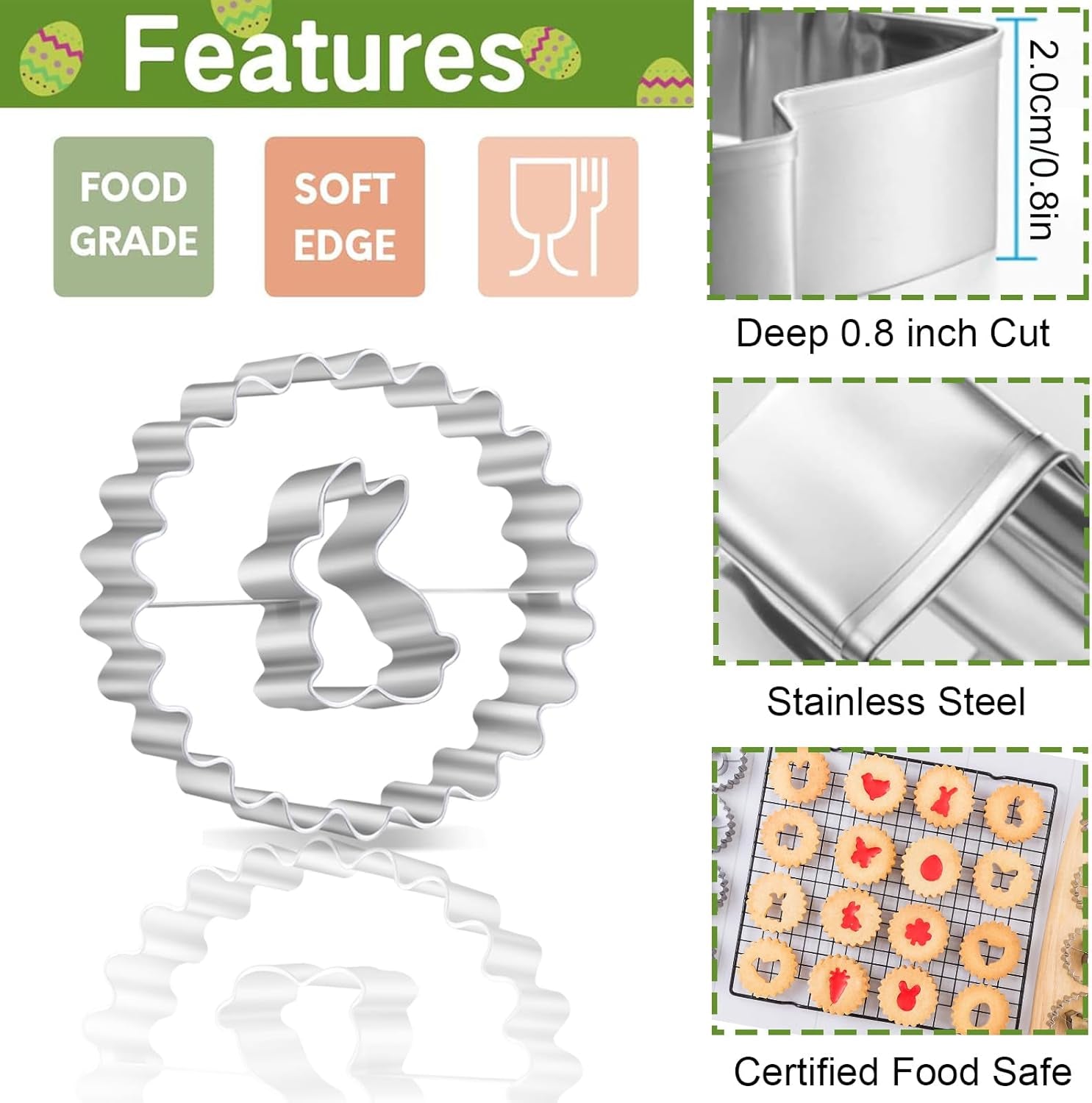 Easter Cookie Cutters for Kids 9 Pcs, Nifogo Mini Linzer Cookie Cutter Set, Stainless Steel Holiday Biscuit Cutter, Egg, Bunny, Chick, Shamrock, Carrot, Butterfly Shapes