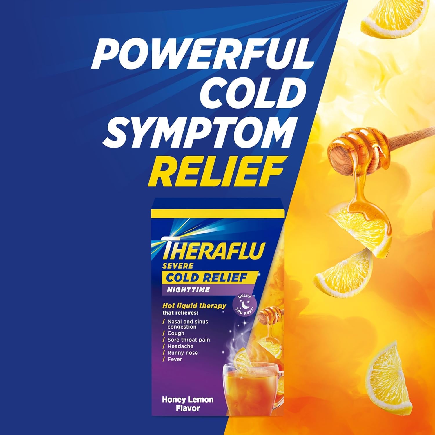 Theraflu Nighttime Severe Cold Relief Honey Lemon Flavor Powder - 6 Ct (Pack of 1)