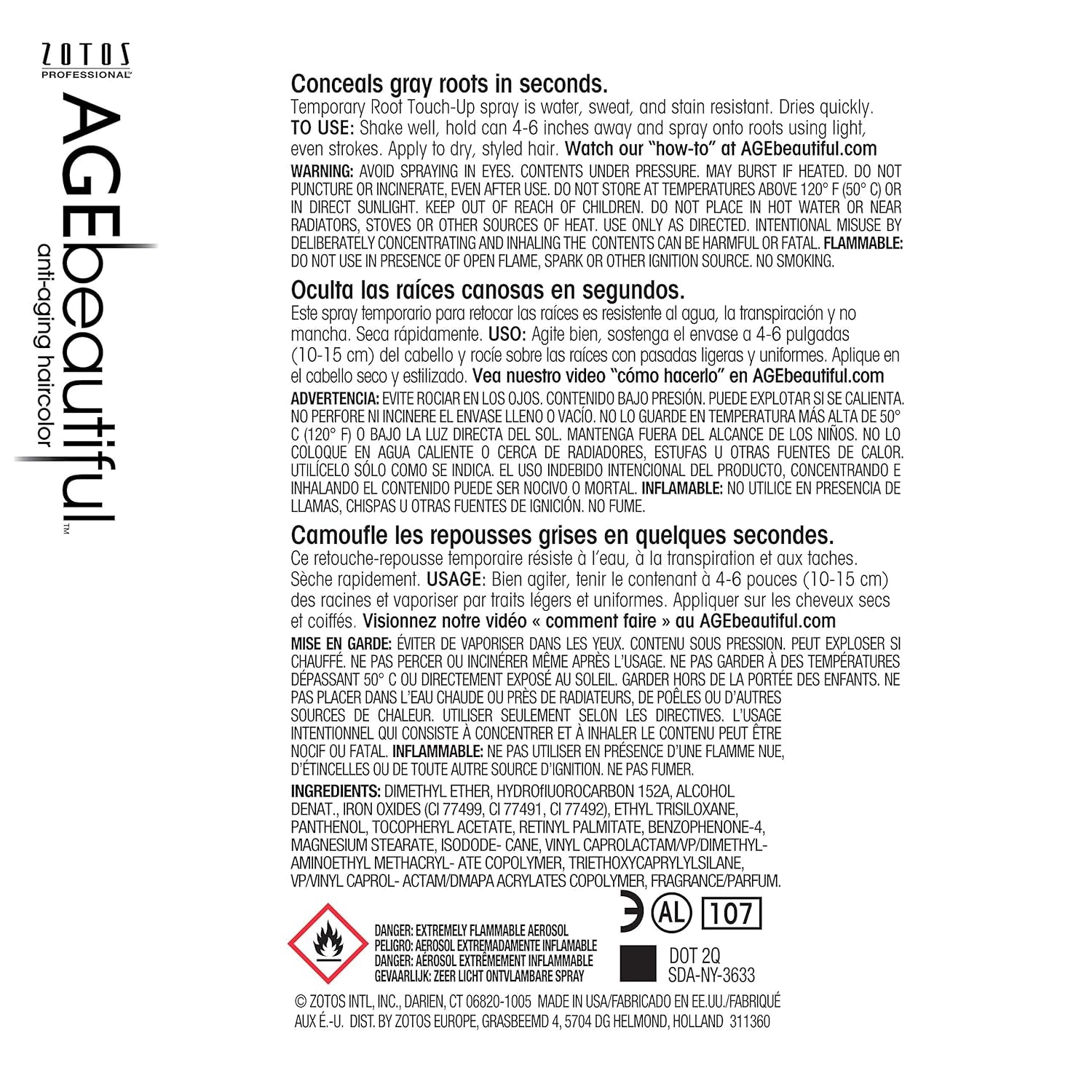 AGE Beautiful Root Touch up Hair Color Spray | Touch-Up Gray Concealer | Temporary Cover up | Adds Volume & Covers Thinning Patches | Water, Sweat, Stain Resistant