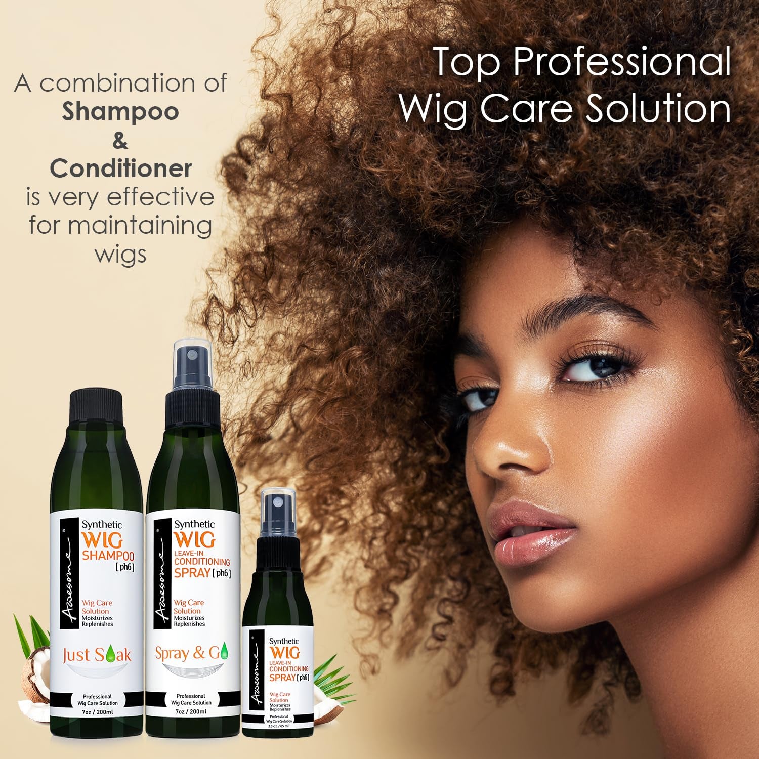 Awesome Synthetic Wig Leave in Conditioner Spray, Ph6, Moisturizes Synthetic Wigs, Travel Size 2.3 Fl Oz