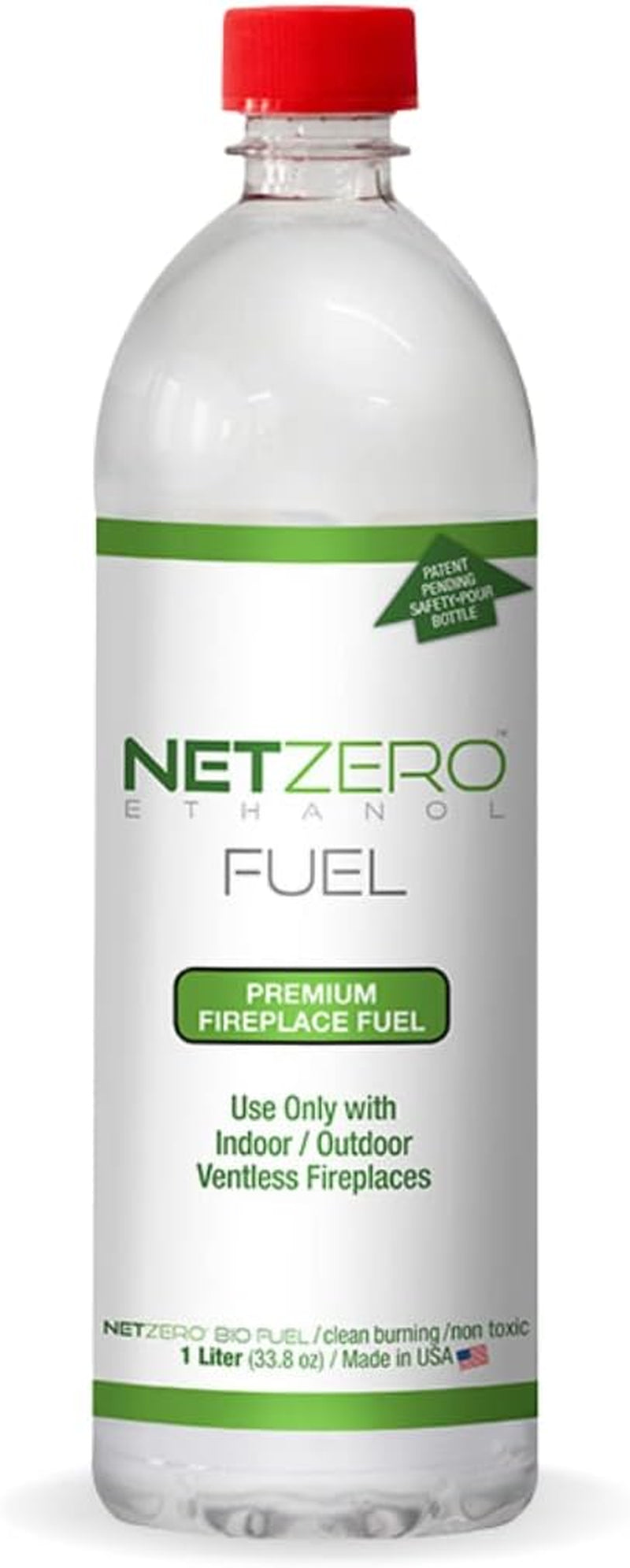 NETZERO Bioethanol Fuel for Ventless Fireplaces, Fire Pit, Stoves and Burners Clean Burning, Sustainable Fuel, 1 Liter Bottle