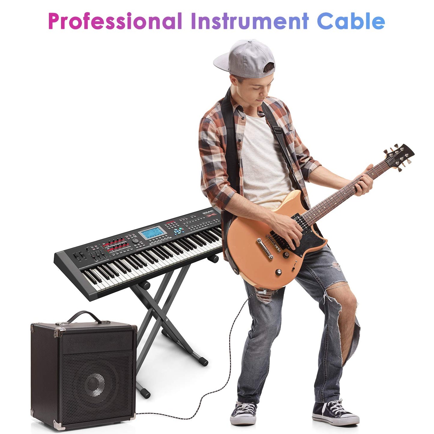 Guitar Cable 10FT Instrument Cable Guitar Cord Electric Guitar Cable Guitar AMP Cord for Bass Guitar Keyboard 1/4 Inch Cable Right Angle Black White