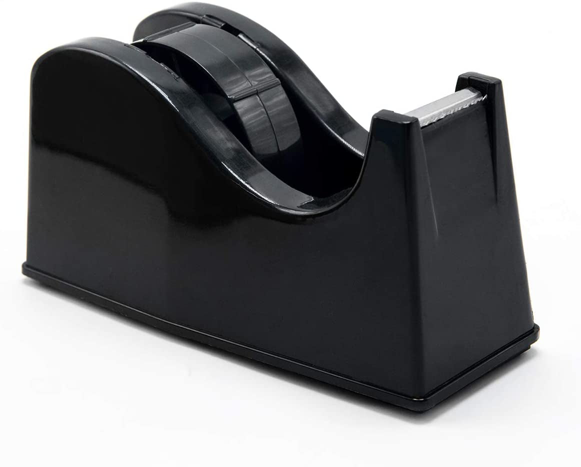 Desktop Tape Dispenser Adhesive Roll Holder (Fits 1" & 3" Core) with Weighted Nonskid Base Black