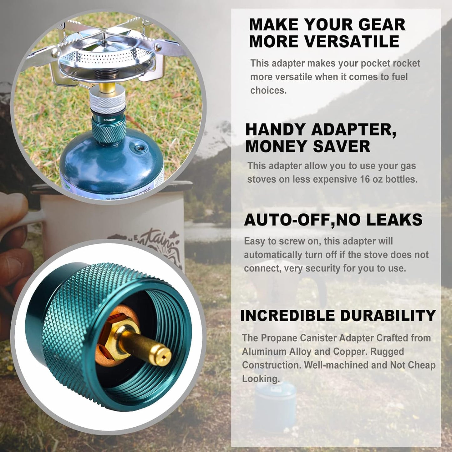 Propane to Butane Adapter Camping Stove Adapter Gas Converter 16 Oz Propane Tank Input EN417 Valve Output Camp Fuel Refill Adapter for Outdoor Backpack Hiking (Dark Green X 1 Pack)