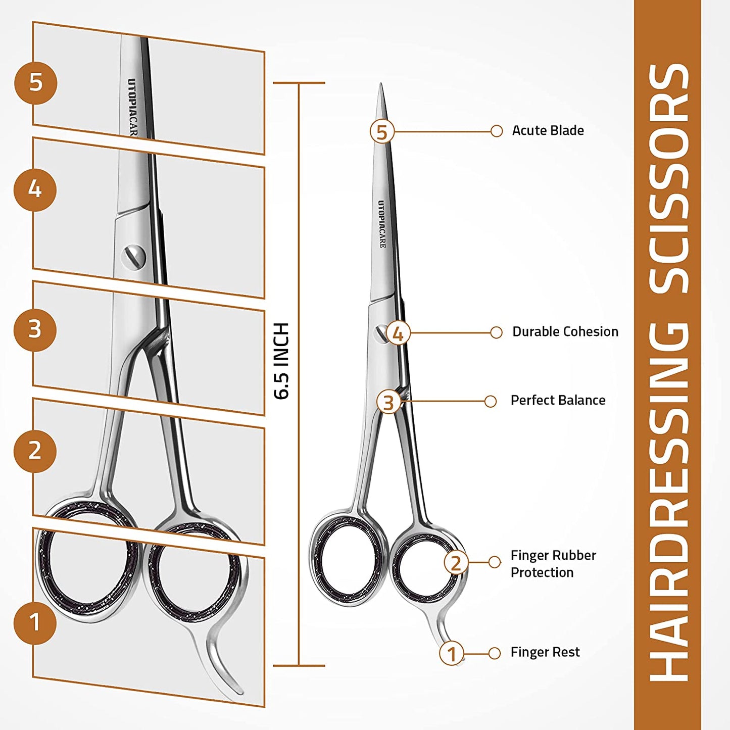 Utopia Care Hair Cutting and Hairdressing Scissors 6.5 Inch, Premium Stainless Steel Shears with Smooth Razor & Sharp Edge Blades, for Salons, Men & Women, Kids, Adults, & Pets - Silver