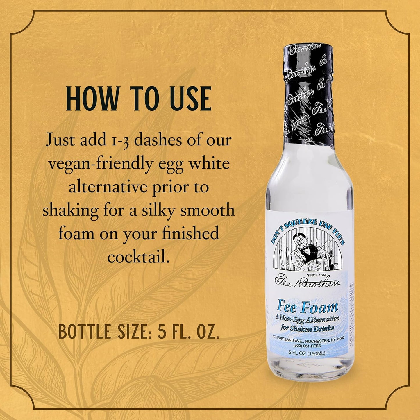 Fee Brothers Fee Foam - Cocktail Foamer and Mixer, Egg Substitute, Vegan-Friendly, Gluten Free, 5 Fl Oz